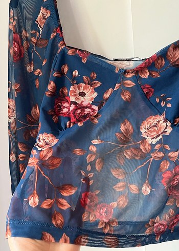 Çiçek Desenli Bohem Uzun Kollu Mini Bluz - Görsel 2