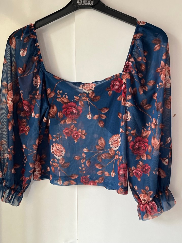 Çiçek Desenli Bohem Uzun Kollu Mini Bluz - Görsel 4