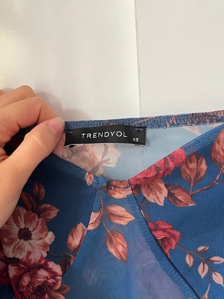 Çiçek Desenli Bohem Uzun Kollu Mini Bluz - Görsel 3