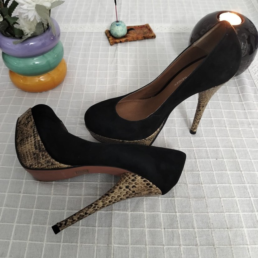 Kurt Geiger Siyah Yılan Derisi Platformlu Kadın Stiletto - Görsel 2