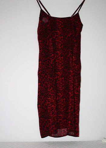 SUWEN Kırmızı Leopar Desenli Uzun Mini Elbise - Görsel 2