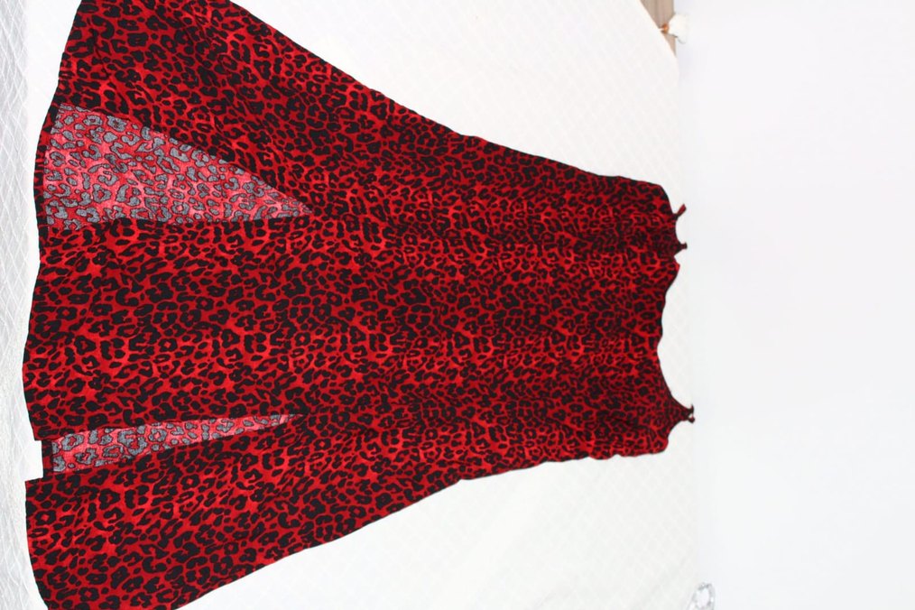 SUWEN Kırmızı Leopar Desenli Uzun Mini Elbise - Görsel 4