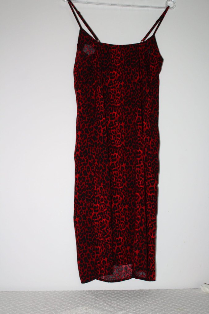 SUWEN Kırmızı Leopar Desenli Uzun Mini Elbise - Görsel 2