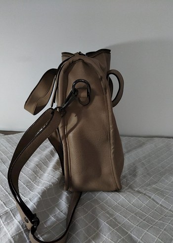 Jacqueline de Young Bej Deri Kadın Çanta Fermuarlı Cepli - Görsel 3