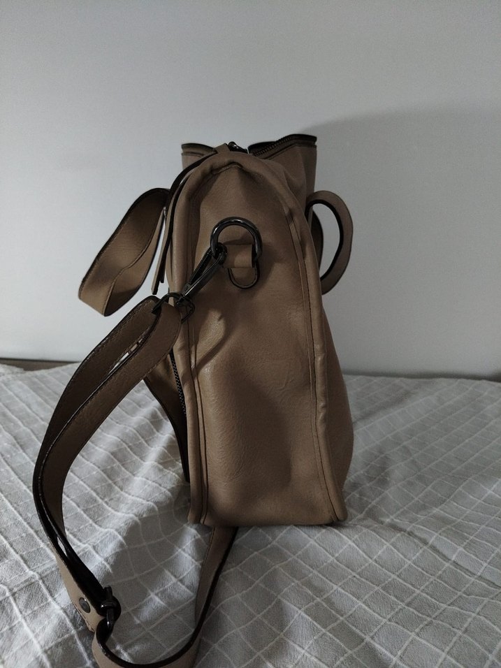 Jacqueline de Young Bej Deri Kadın Çanta Fermuarlı Cepli - Görsel 3