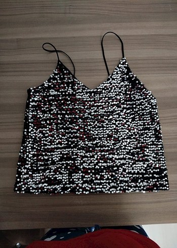 Siyah Payetli V Yakalı Mini Atlet - Görsel 2