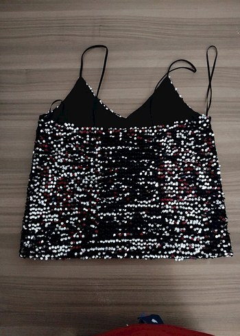 Siyah Payetli V Yakalı Mini Atlet - Görsel 3