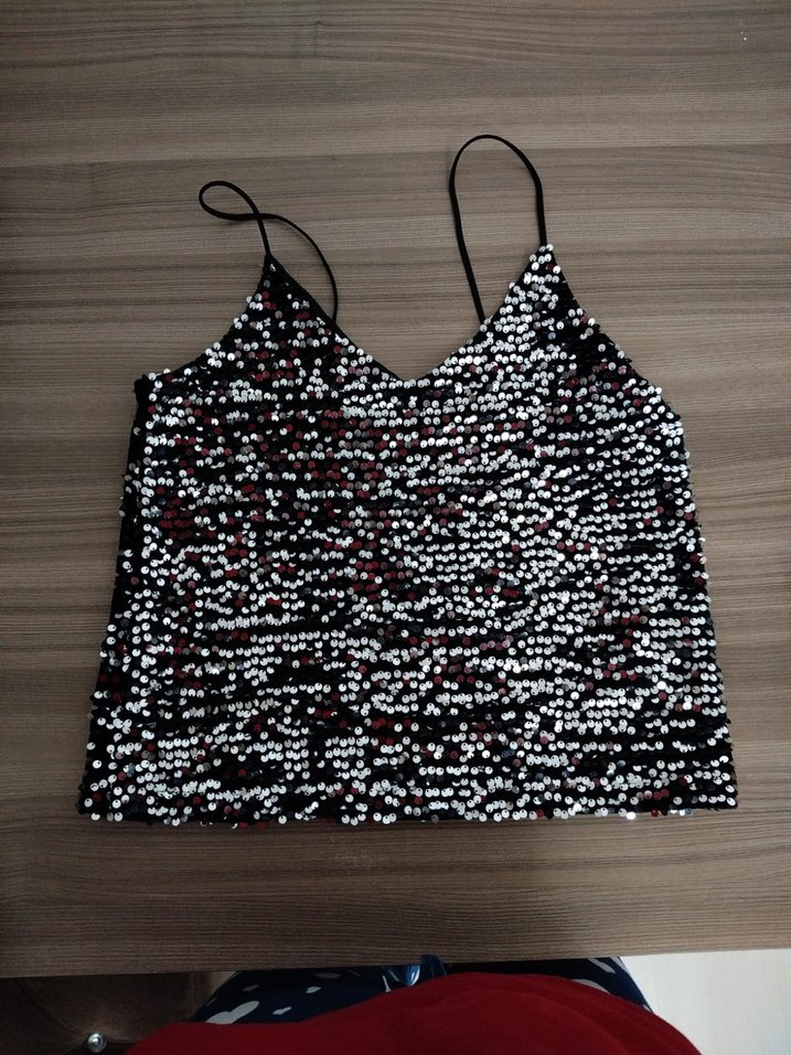 Siyah Payetli V Yakalı Mini Atlet - Görsel 2