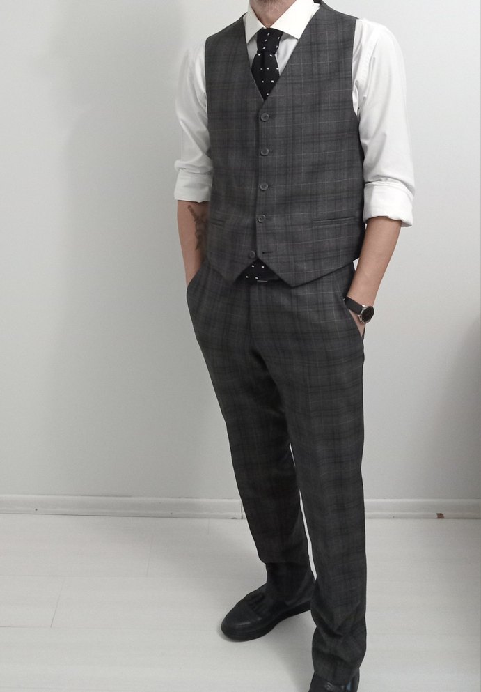 DS Damat Gri Ekoseli Erkek Takım Elbise - Görsel 4