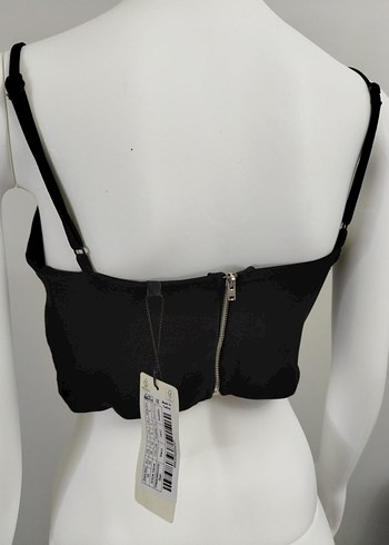 Siyah V Yakalı İnce Askılı Bustier - Görsel 2