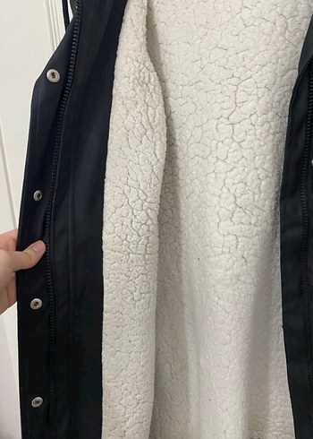 Düğmeli Siyah Midi Deri Kadın Ceket - Görsel 3