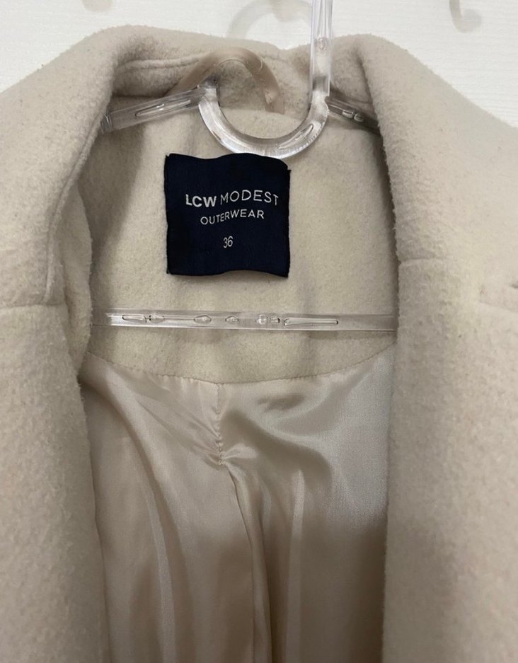 Bej Uzun Kadın Kaban Düğmeli - Görsel 2