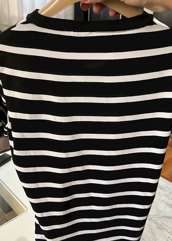 Siyah Beyaz Çizgili Hamile Tişört - Görsel 2