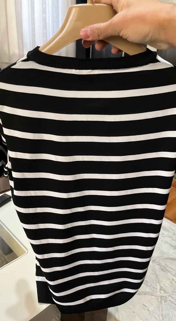 Siyah Beyaz Çizgili Hamile Tişört - Görsel 2