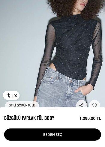 Uzun Kollu Drapeli Siyah Bluz - Görsel 3