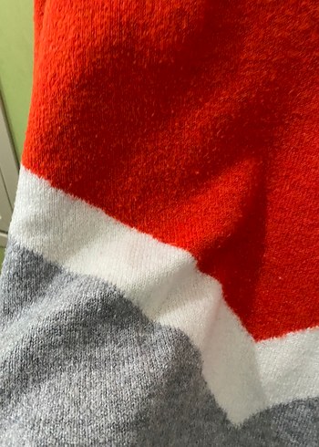 Kadın Kırmızı Gri Oversize Yün Kazak - Görsel 4
