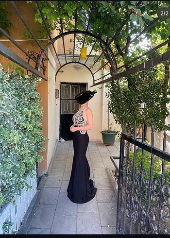 Siyah Yılan Desenli Uzun Straplez Abiye Elbise - Görsel 2