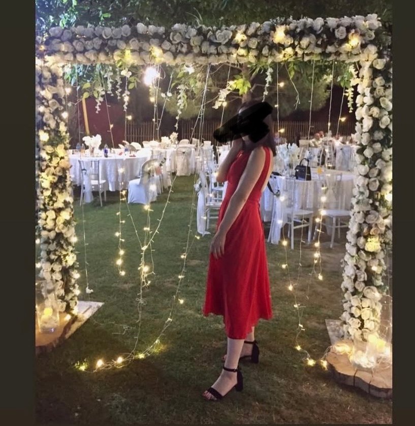 Kırmızı Midi Drapeli V-Yaka Uzun Elbise - Görsel 2