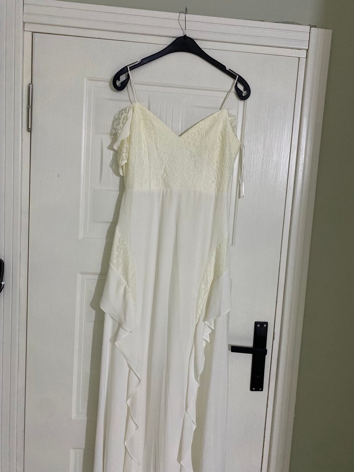 Beyaz Drapeli Uzun Bohem Elbise - Görsel 2