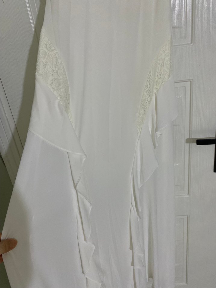 Beyaz Drapeli Uzun Bohem Elbise - Görsel 3