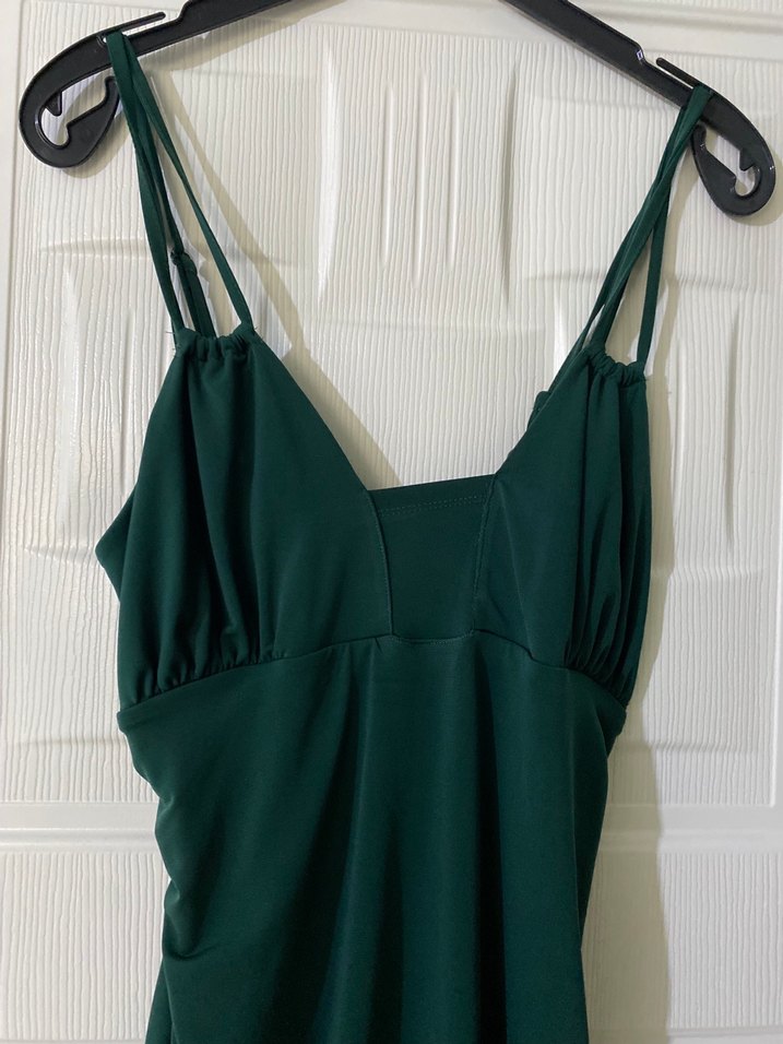 Yeşil Drapeli İnce Askılı Uzun Elbise zara degil marka temsili - Görsel 3