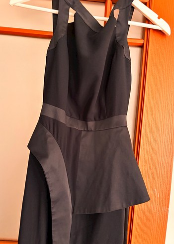 Siyah Uzun Drapeli Straplez Kadın Abiye Elbise - Görsel 3