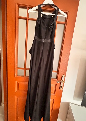 Siyah Uzun Drapeli Straplez Kadın Abiye Elbise - Görsel 2