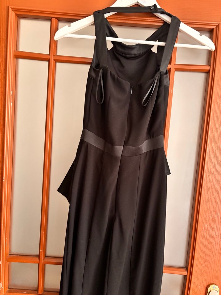 Siyah Uzun Drapeli Straplez Kadın Abiye Elbise - Görsel 5