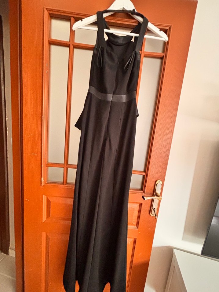 Siyah Uzun Drapeli Straplez Kadın Abiye Elbise - Görsel 2