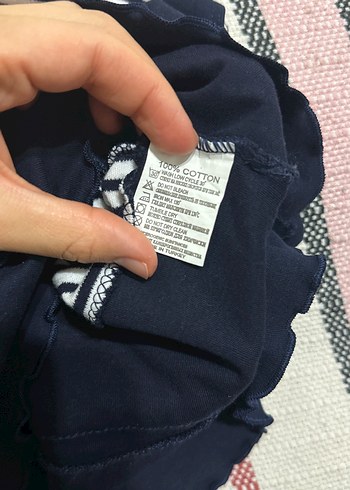 Kız Çocuk Lacivert Çizgili Kısa Kollu Tişört - Görsel 3