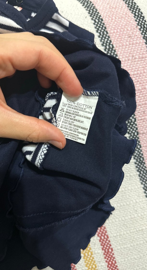 Kız Çocuk Lacivert Çizgili Kısa Kollu Tişört - Görsel 3