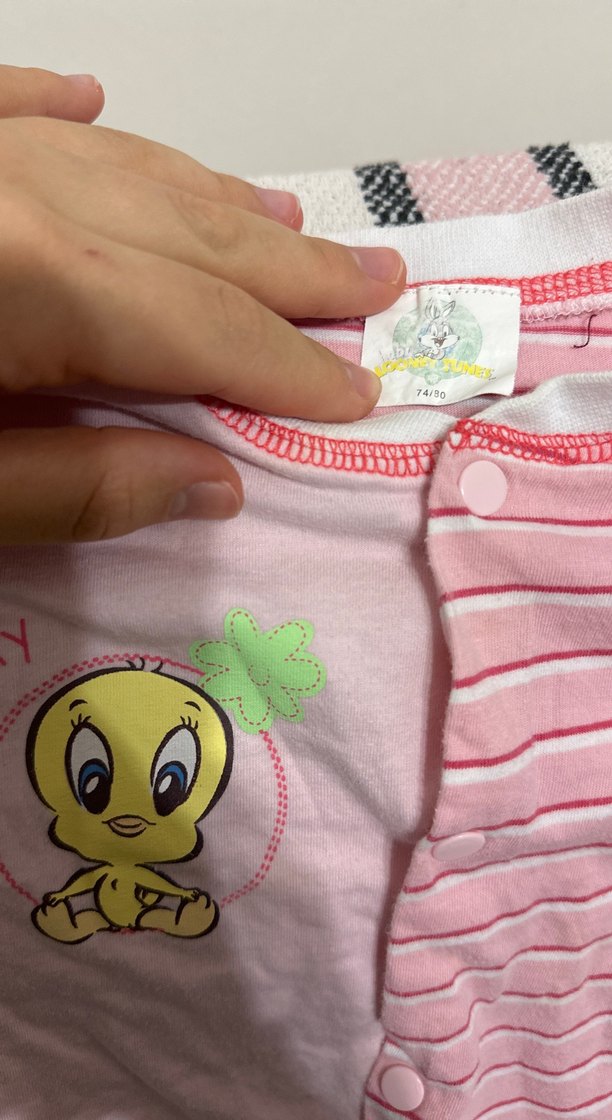 Pembe Bebek Kız Tulum, Düğmeli, Çizgili ve Düz - Görsel 3