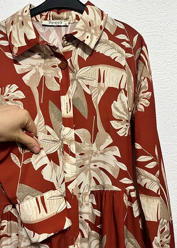 Drapeli Uzun Kollu Bohem Desenli Elbise - Görsel 3