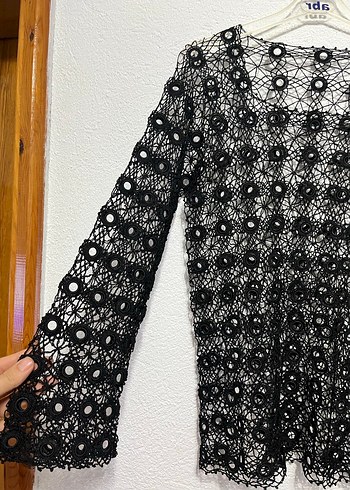 Siyah Dantel Nakışlı Uzun Kollu Kadın Kazak - Görsel 2