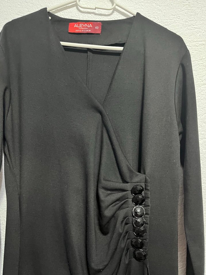 Uzun Kollu Siyah Drapeli Gotik Elbise - Görsel 2