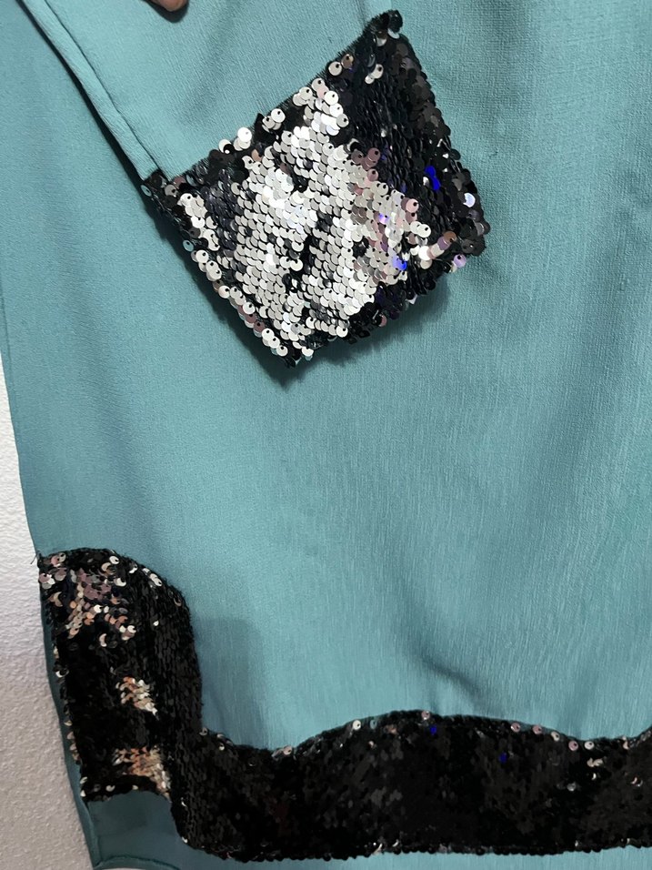 Uzun Kol Turkuaz İşlemeli Tunik - Görsel 3