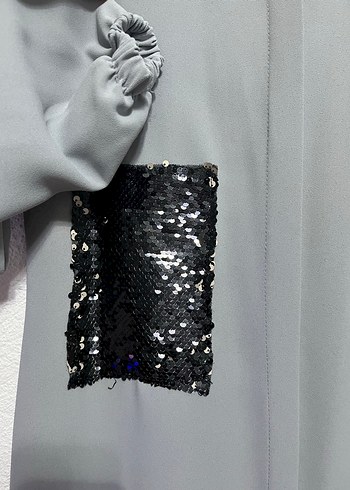 Gri Uzun Kollu Nakışlı Kadın Tunik - Görsel 3