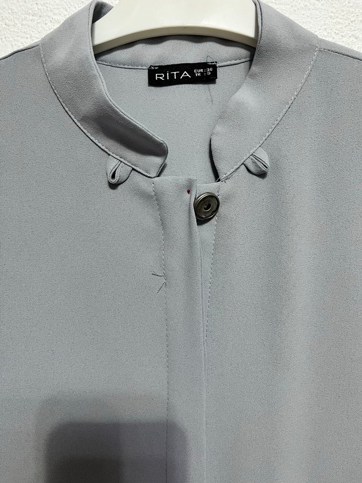 Gri Uzun Kollu Nakışlı Kadın Tunik - Görsel 2