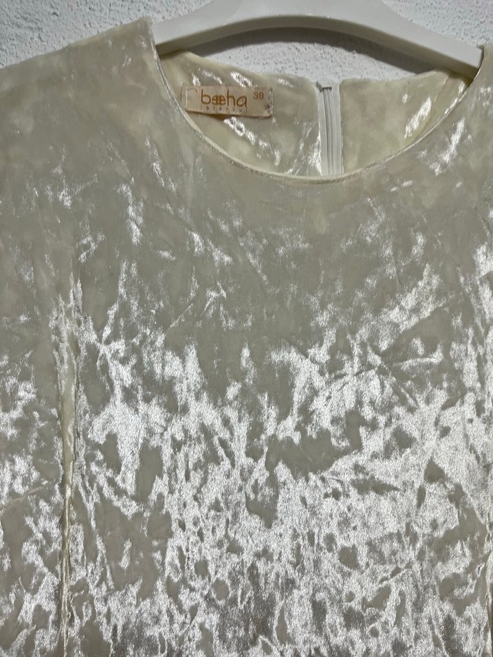 Beyaz Uzun Kollu Salaş Kadın Elbise - Görsel 2