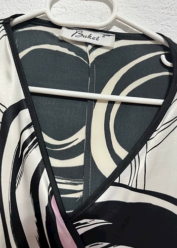 Pembe Gri Desenli Uzun Kadın elbise - Görsel 2