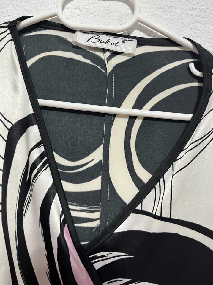 Pembe Gri Desenli Uzun Kadın elbise - Görsel 2