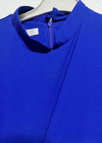 İnci İşlemeli Mavi Uzun Kollu Elbise tunik - Görsel 2