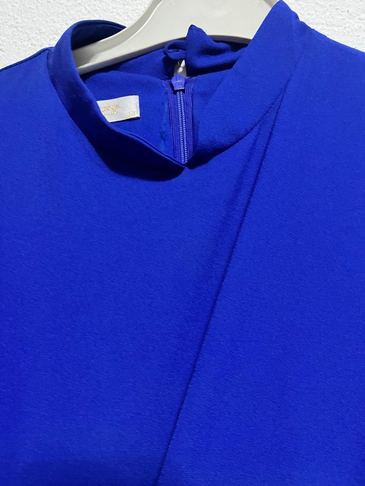 İnci İşlemeli Mavi Uzun Kollu Elbise tunik - Görsel 2