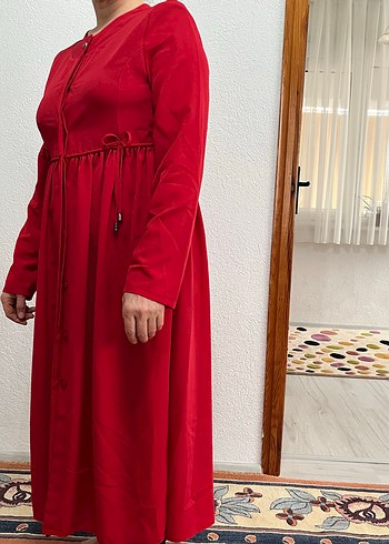 Kırmızı Uzun Rahat tunik ceket - Görsel 2