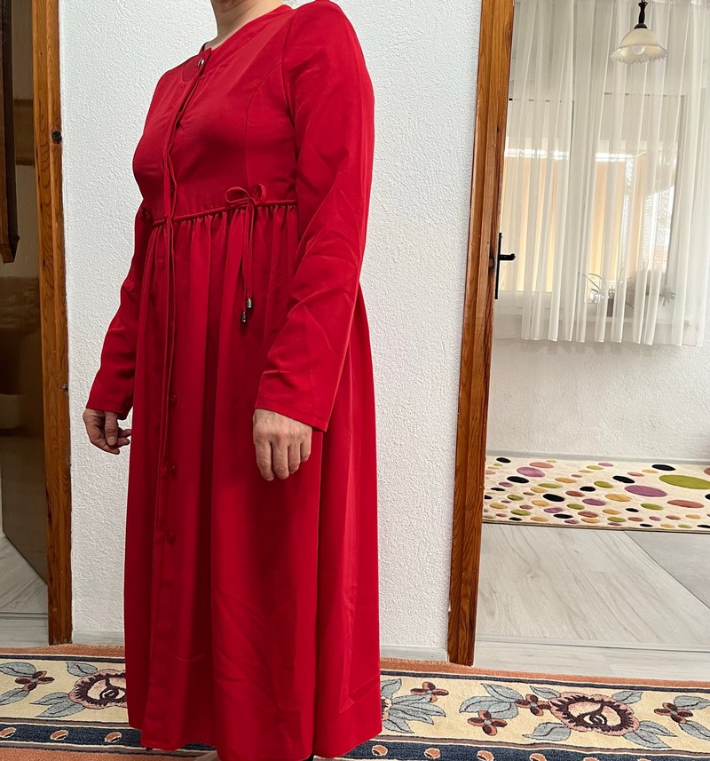 Kırmızı Uzun Rahat tunik ceket - Görsel 2