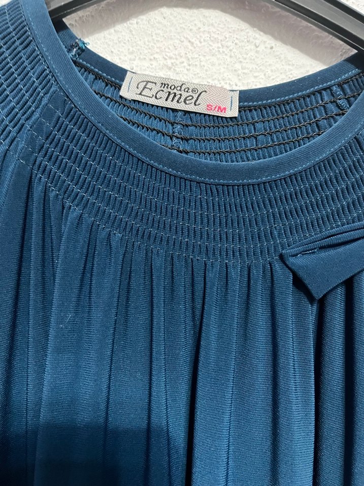 Kadın Lacivert Uzun Kollu Pilili Elbise - Görsel 2