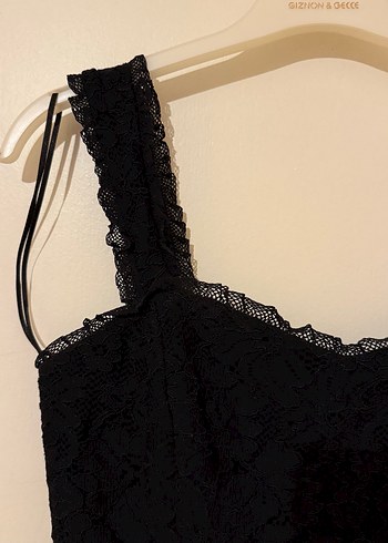 Dantel Detaylı Siyah Mini Kadın Elbise - Görsel 4