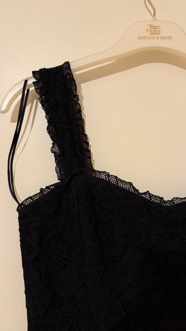 Dantel Detaylı Siyah Mini Kadın Elbise - Görsel 4