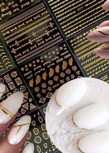 Altın Renkli Tırnak Sanatı Çıkartmaları - Görsel 4