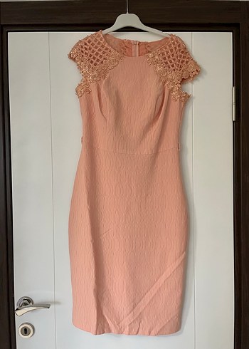 Bej Midi Dantel Detaylı Kolsuz Abiye Elbise - Görsel 2